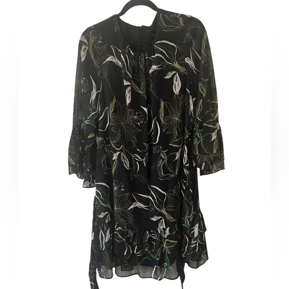 Halogen Black Floral Ruffle Minidress Rich Black NWT XL